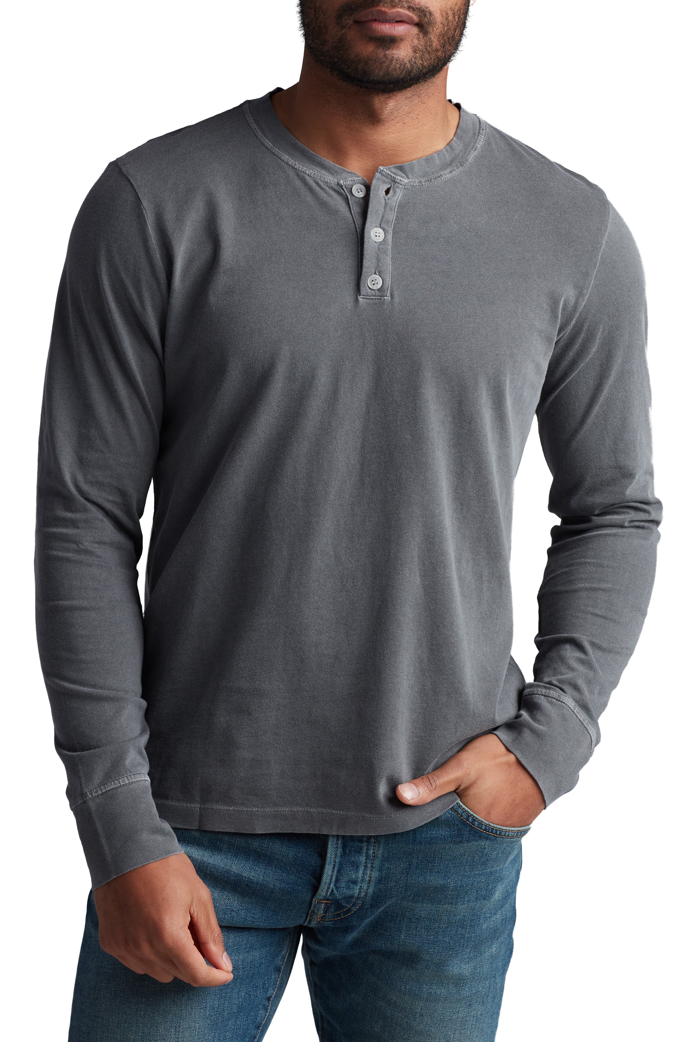 Mens Long Sleeve Linen Shirts Henleys Button Shirt Standing Collar Round Neck Shirt Top Black 